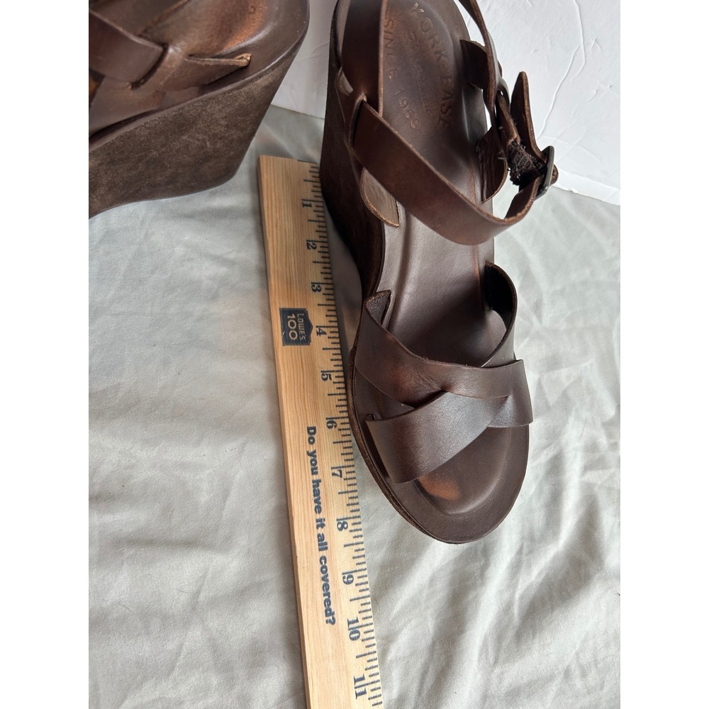 Kork-Ease Brown Leather Platform Wedge Sandals Suede Wrap Boho Retro Womens 8 - Picture 14 of 16